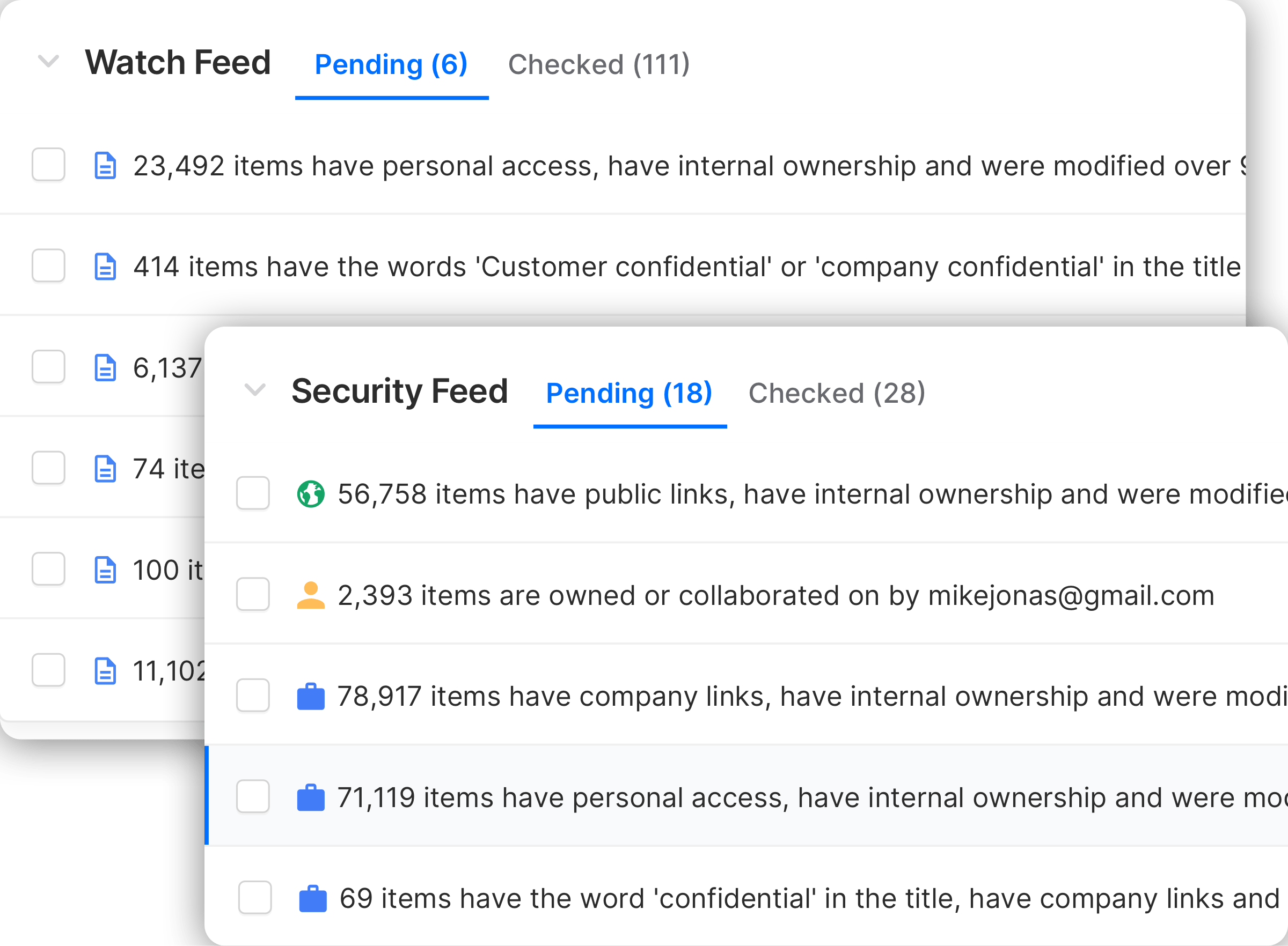 An example of the Watch Feed and Security Feed area in Nira.