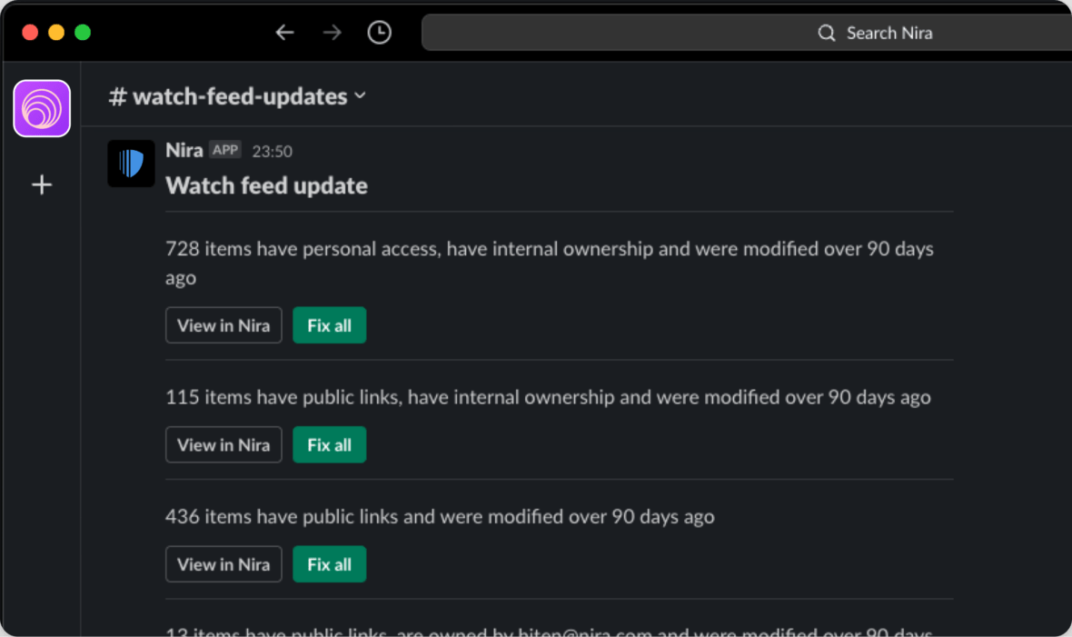 An example of watch feed updates in Slack.