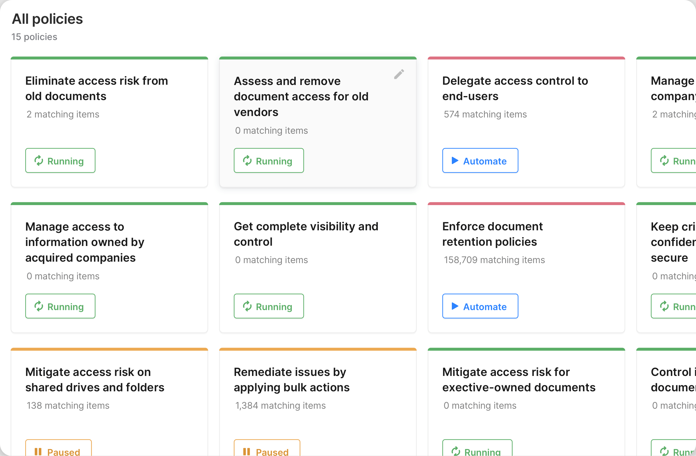 The security policies area in Nira.