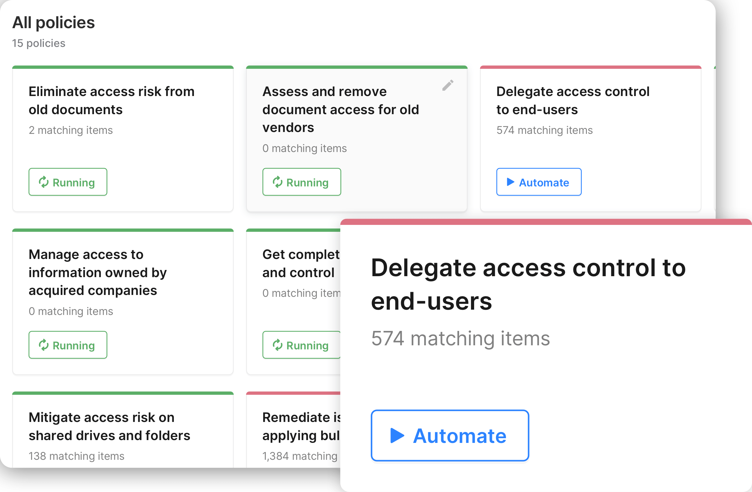 A view of all Security Policies in Nira showing some that are running while others that have yet to be turned on.
