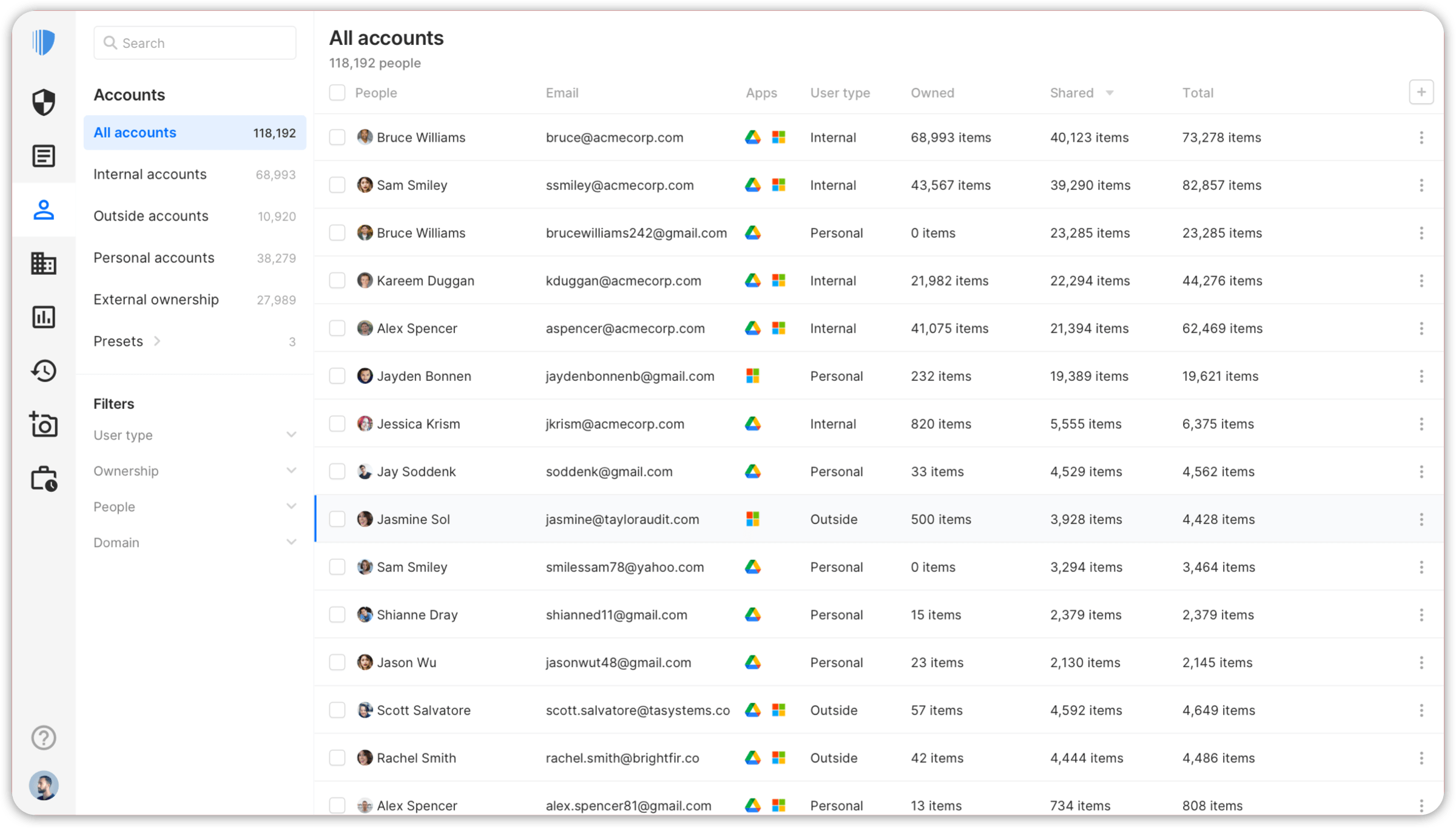 A view of the Accounts screen showing all accounts.